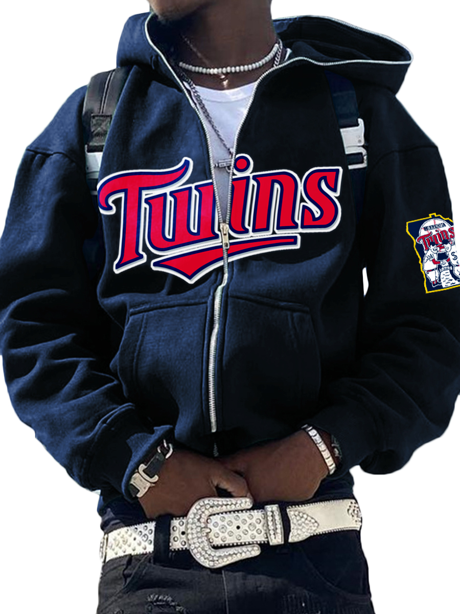 Minnesota Twins MLB Men's Casual Zipper Hooded Sweatshirts
