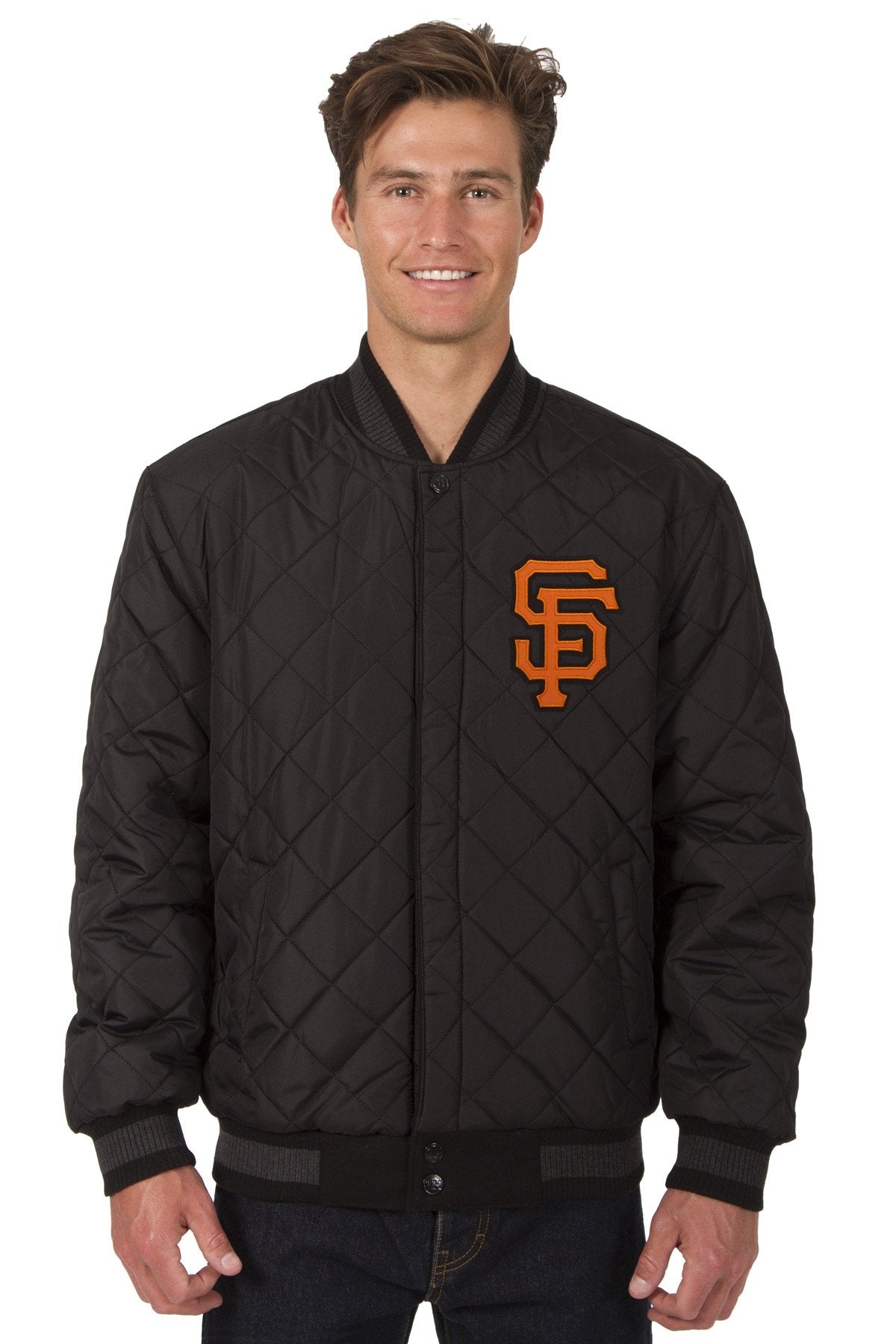 SAN FRANCISCO GIANTS WOOL & LEATHER REVERSIBLE JACKET W/ EMBROIDERED LOGOS - BLACK