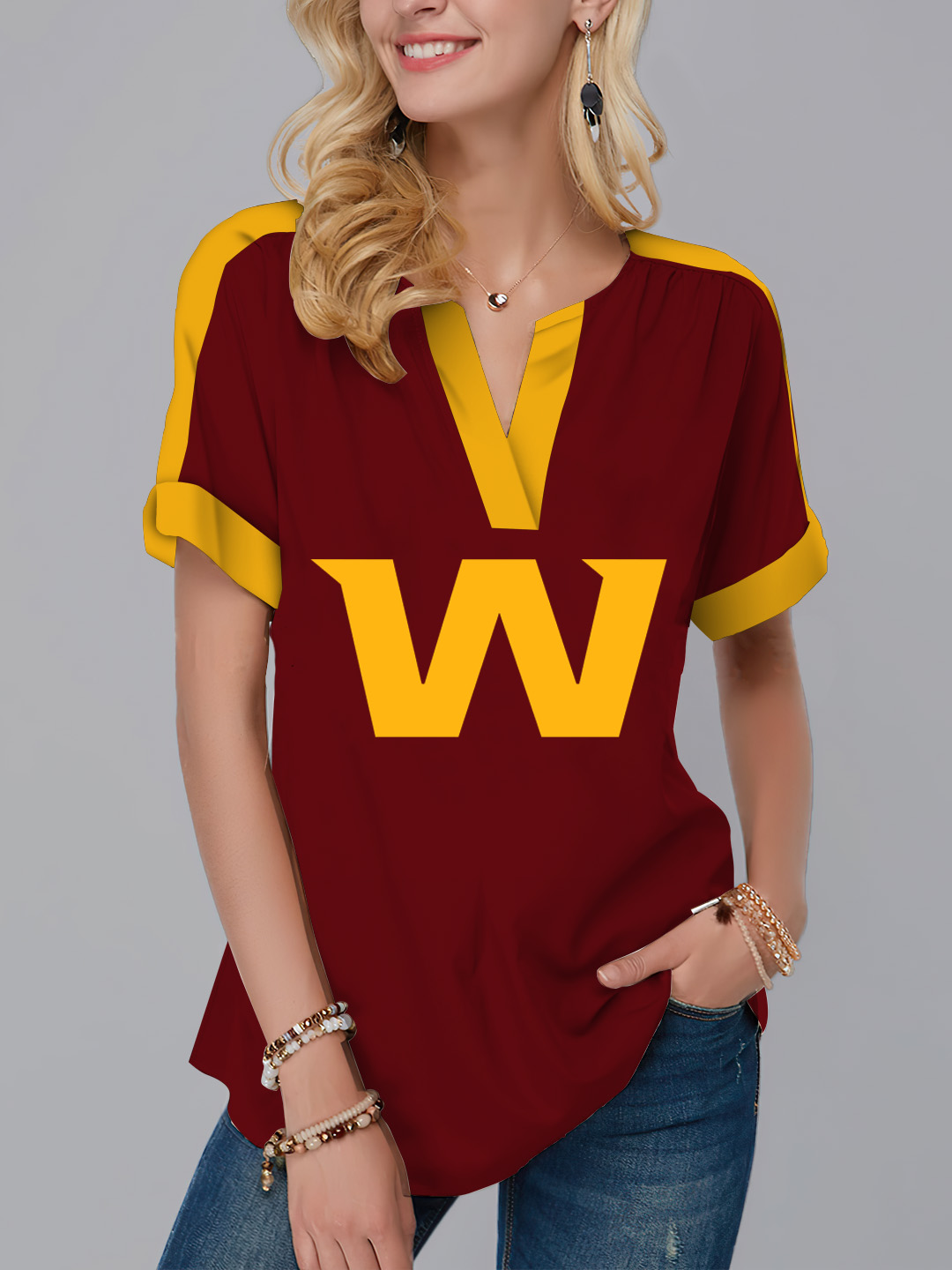 Washington Redskins Fashion Short Sleeve V-Neck Shirt