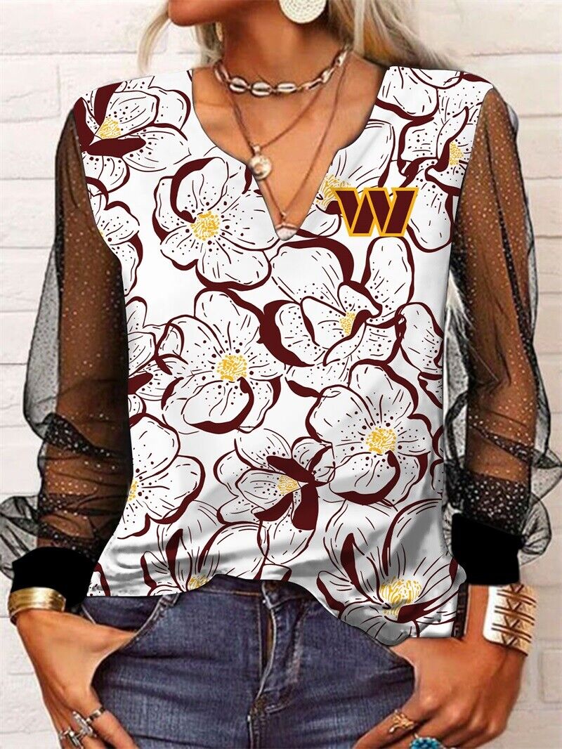 W CommandersLong Sleeve V-neck Lace Shirt