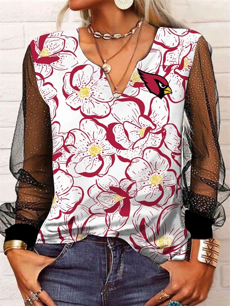 Arizona Cardinals Long Sleeve V-neck Lace Shirt