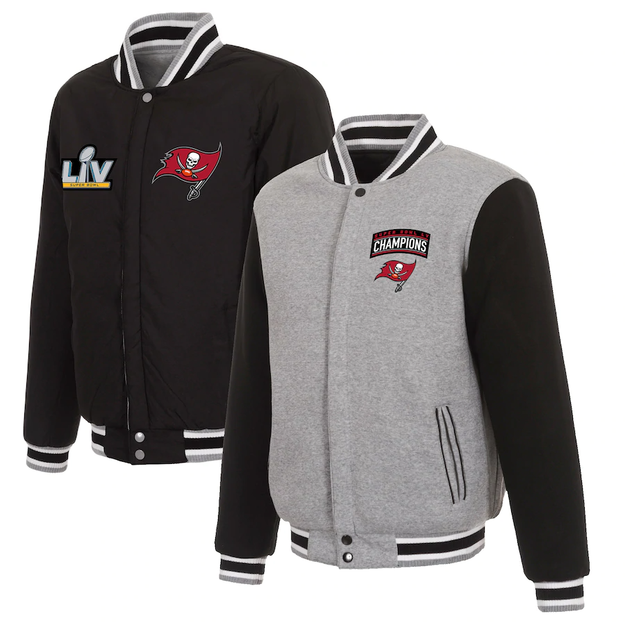 TAMPA BAY BUCCANEERS SUPER BOWL LV CHAMPIONS REVERSIBLE FLEECE FULL-SNAP JACKET - GRAY/BLACK
