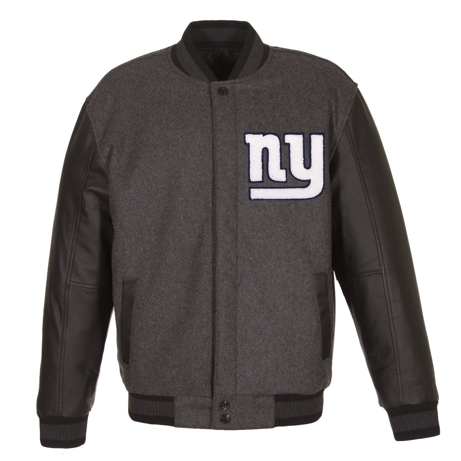 NEW YORK GIANTS WOOL & LEATHER THROWBACK REVERSIBLE JACKET - CHARCOAL