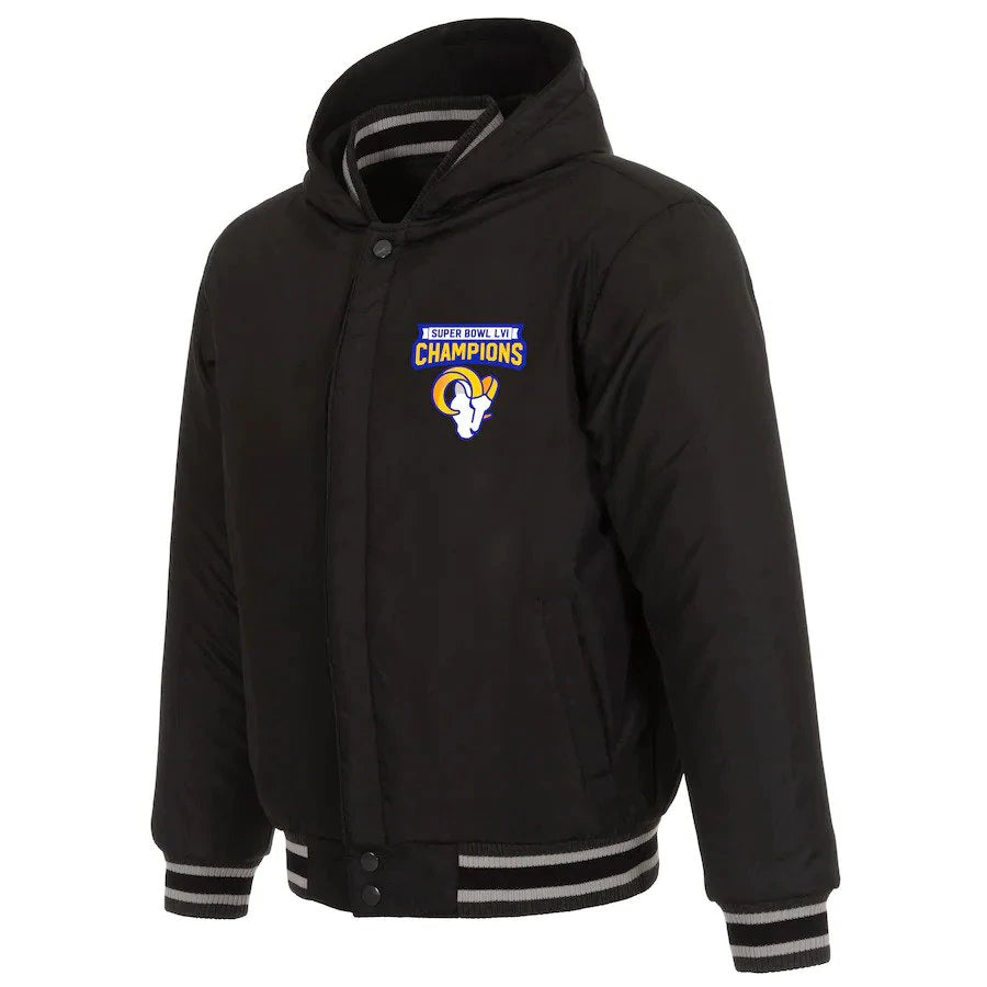 Los Angeles Rams Super Bowl LVI Champions Reversible Two-Tone Full-Snap Hoodie Jacket - Charcoal/Black
