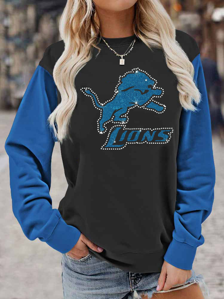 Detroit Lions Colorblock Casual Crewneck Pullover Sweatshirt