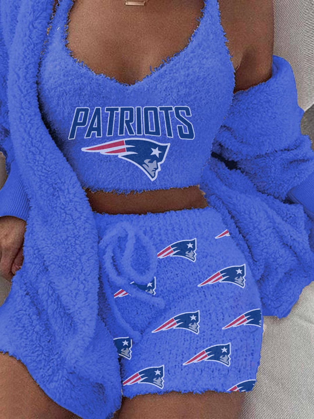 New England Patriots Hooded Cardigan Shorts Vest 3-Piece Suit