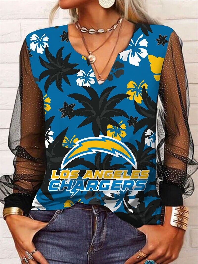 Los Angeles Chargers Long Sleeve V-neck Lace Shirt