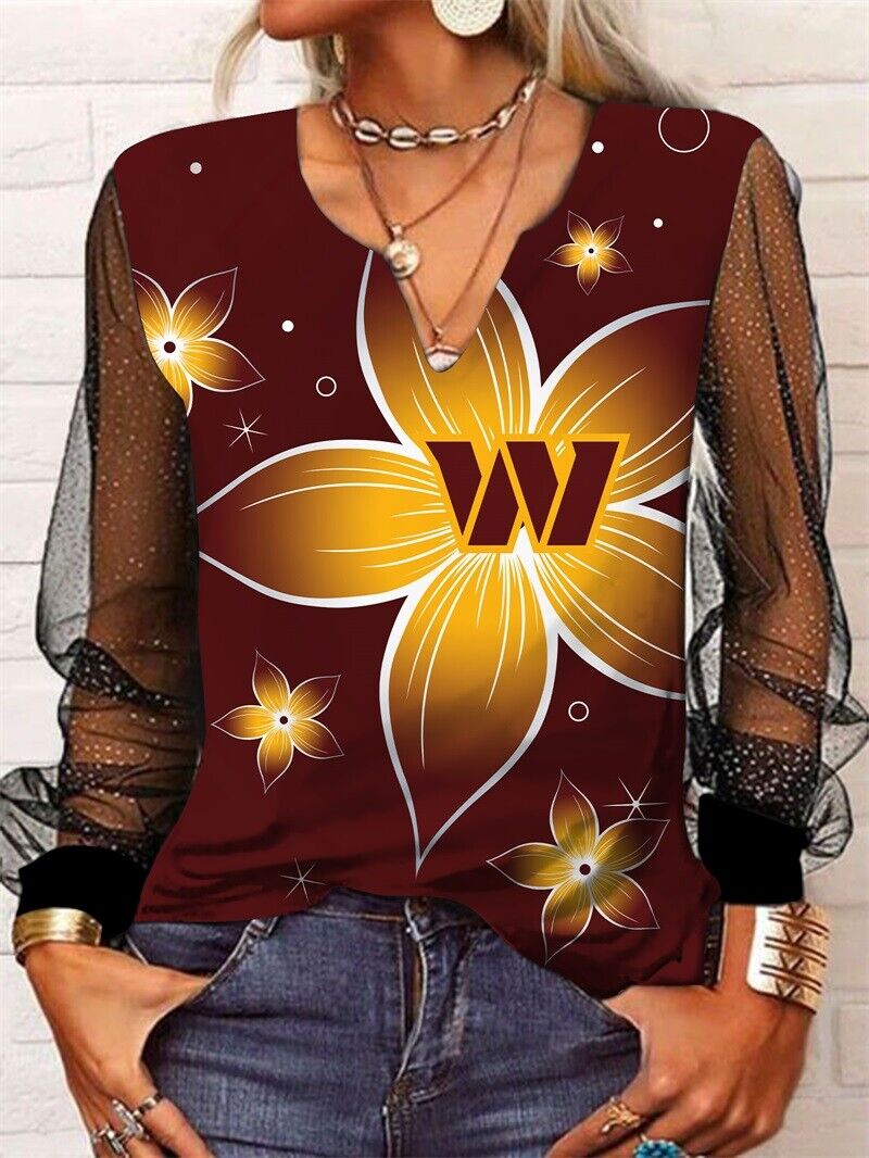 W CommandersLong Sleeve V-neck Lace Shirt