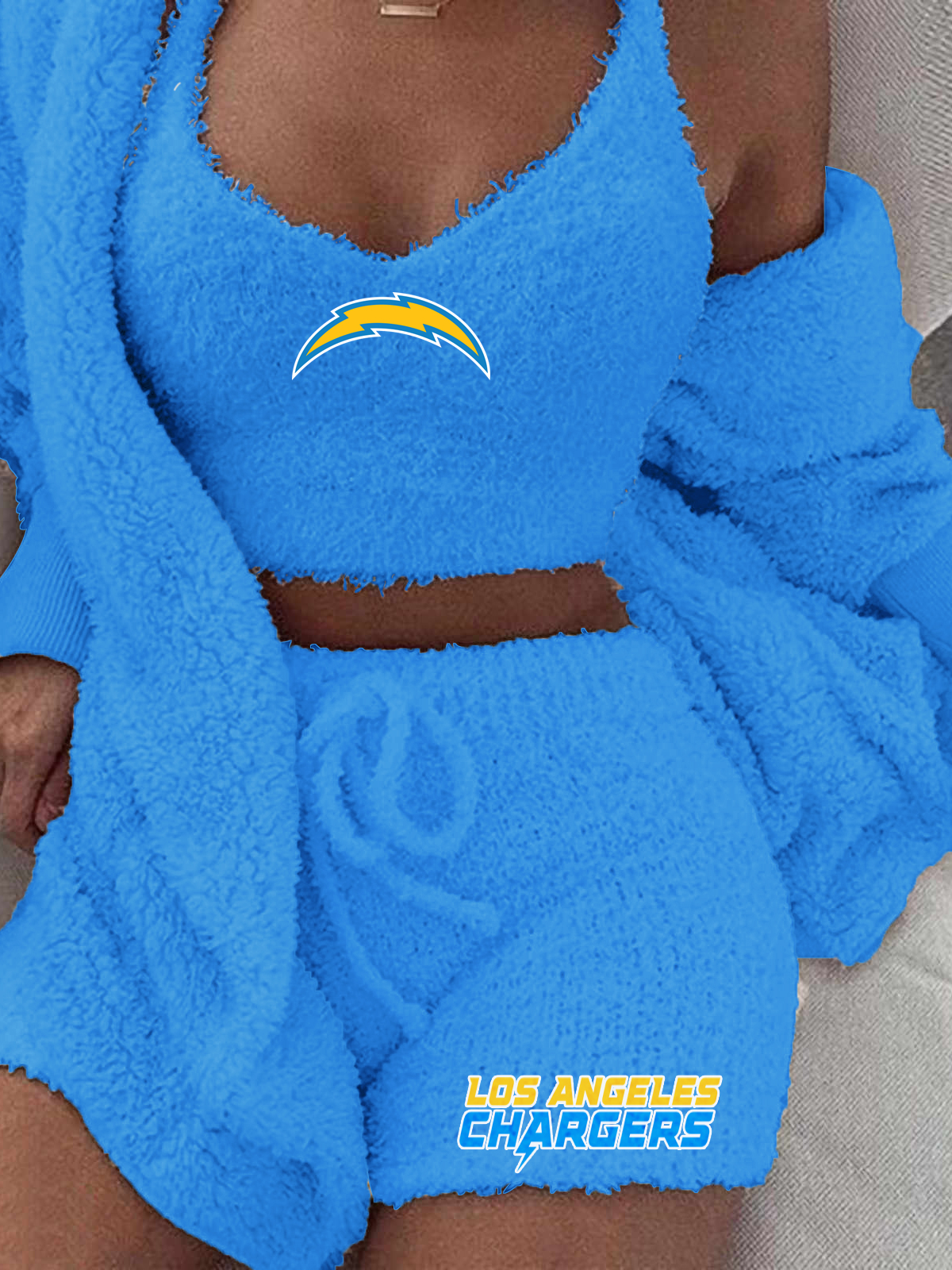 Los Angeles Chargers Cardigan Shorts Vest 3-Piece Suit