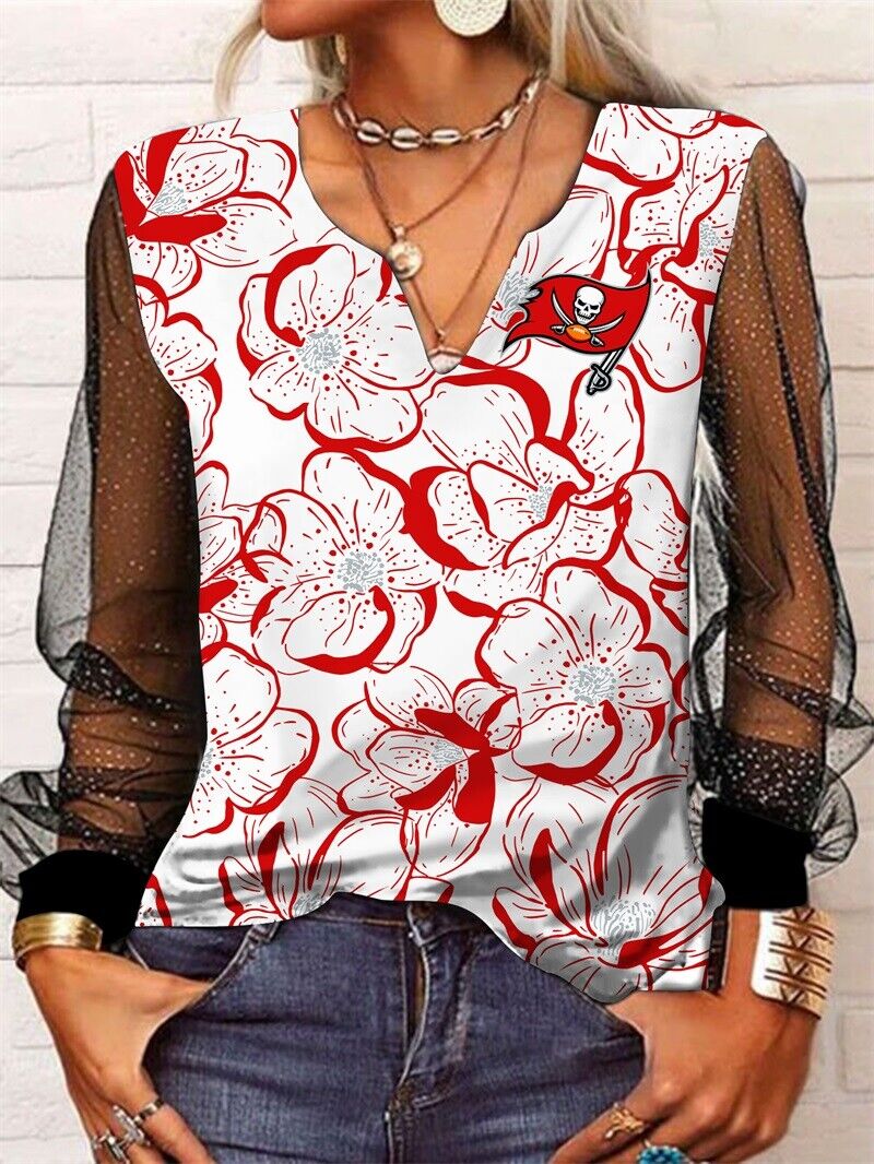 Tampa Bay Buccaneers Long Sleeve V-neck Lace Shirt