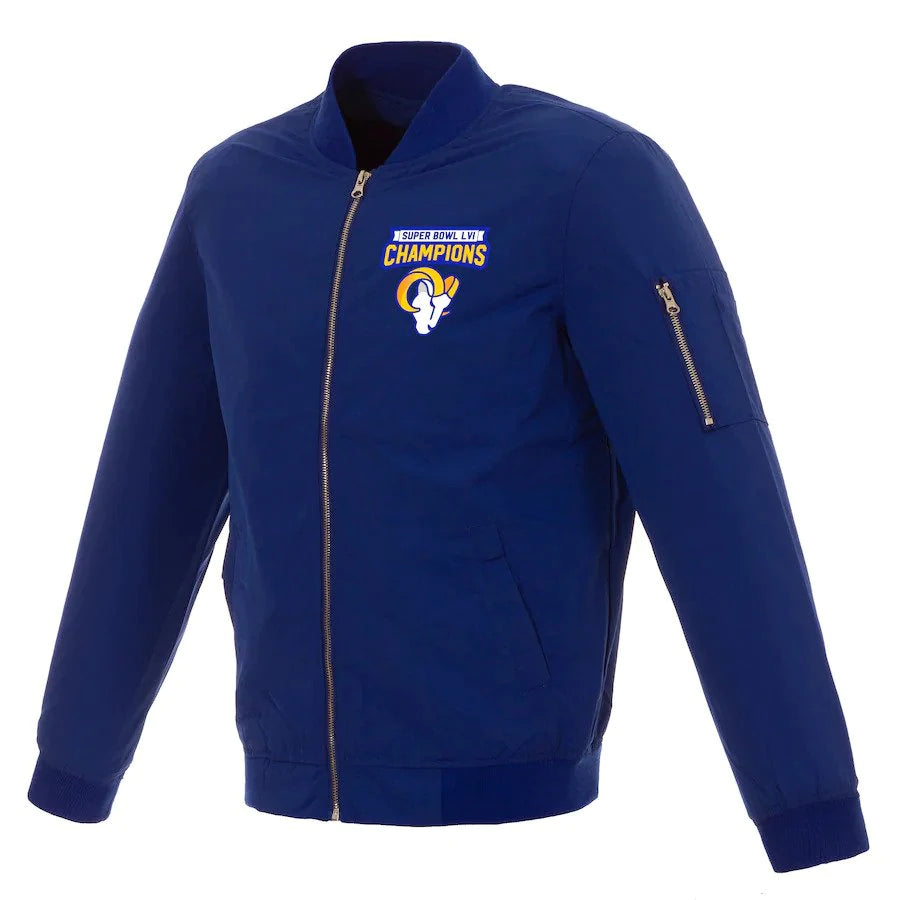 Los Angele Rams Super Bowl LVI Champions Nylon Full-Zip Bomber Jacket - Royal