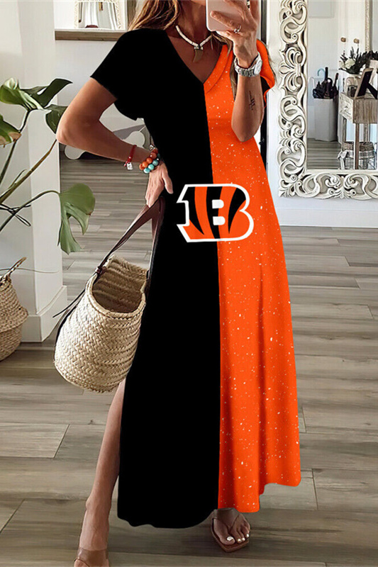 Cincinnati Bengals V-Neck Sexy Side Slit Long Dress