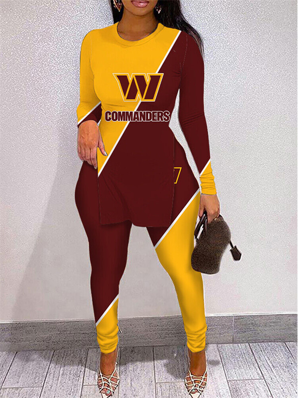 W CommandersLimited Edition High Slit Shirts And Leggings Two-Piece Suits