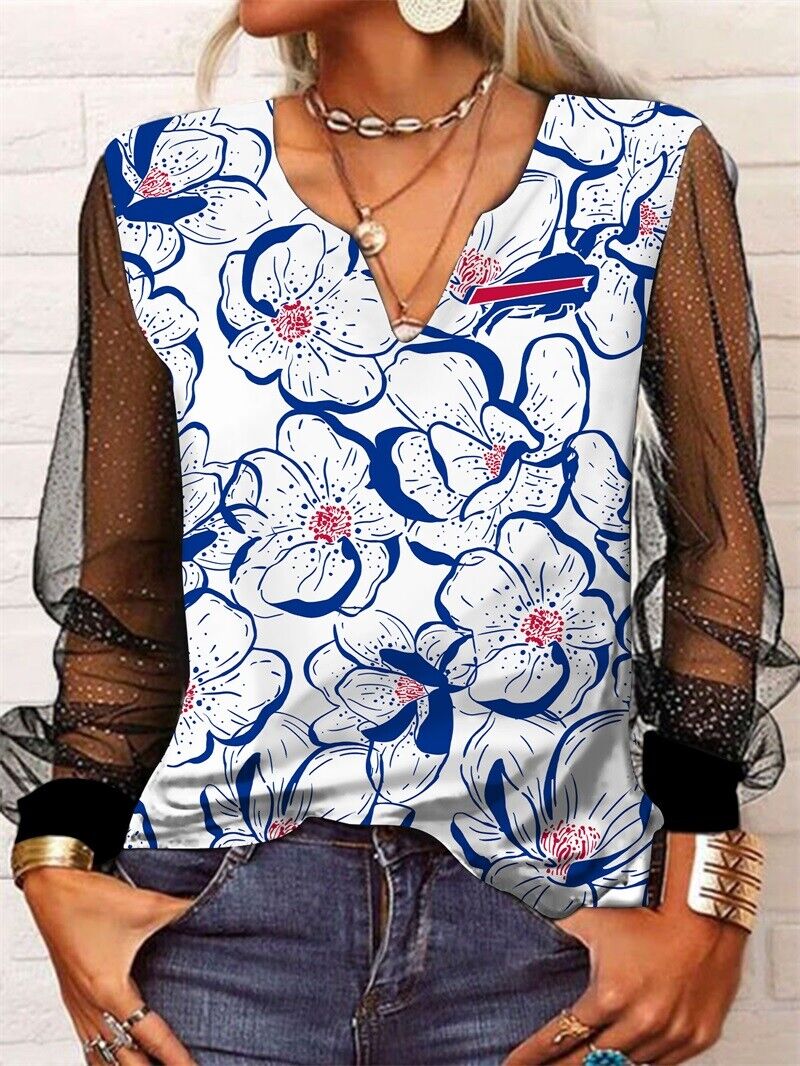 Buffalo Bills Long Sleeve V-neck Lace Shirt