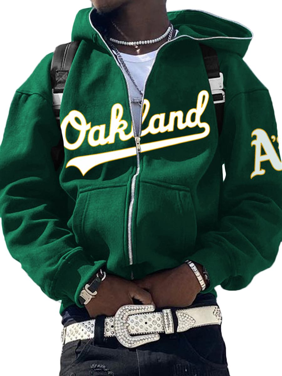 Oakland Athletics MLB Men's Casual Zipper Hooded Sweatshirts