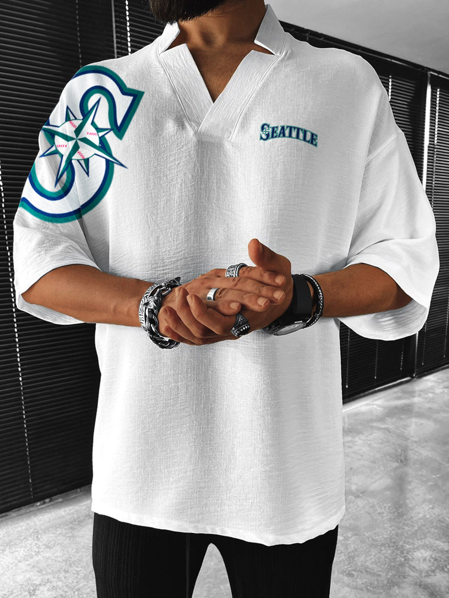 Seattle Mariners MLB Men's Comfortable V-Neck Short Sleeve Top