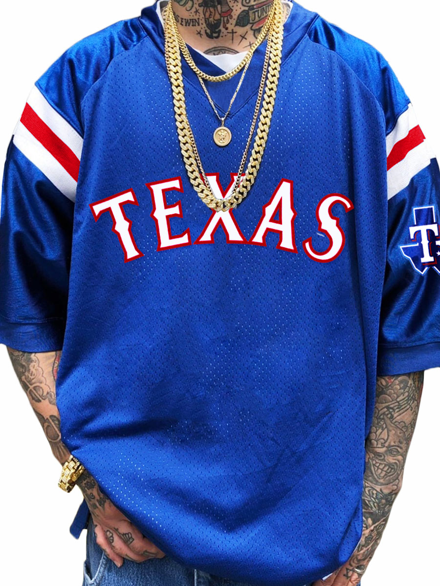 Texas Rangers MLB Men's Fashion V-Neck Short Sleeve Jersey