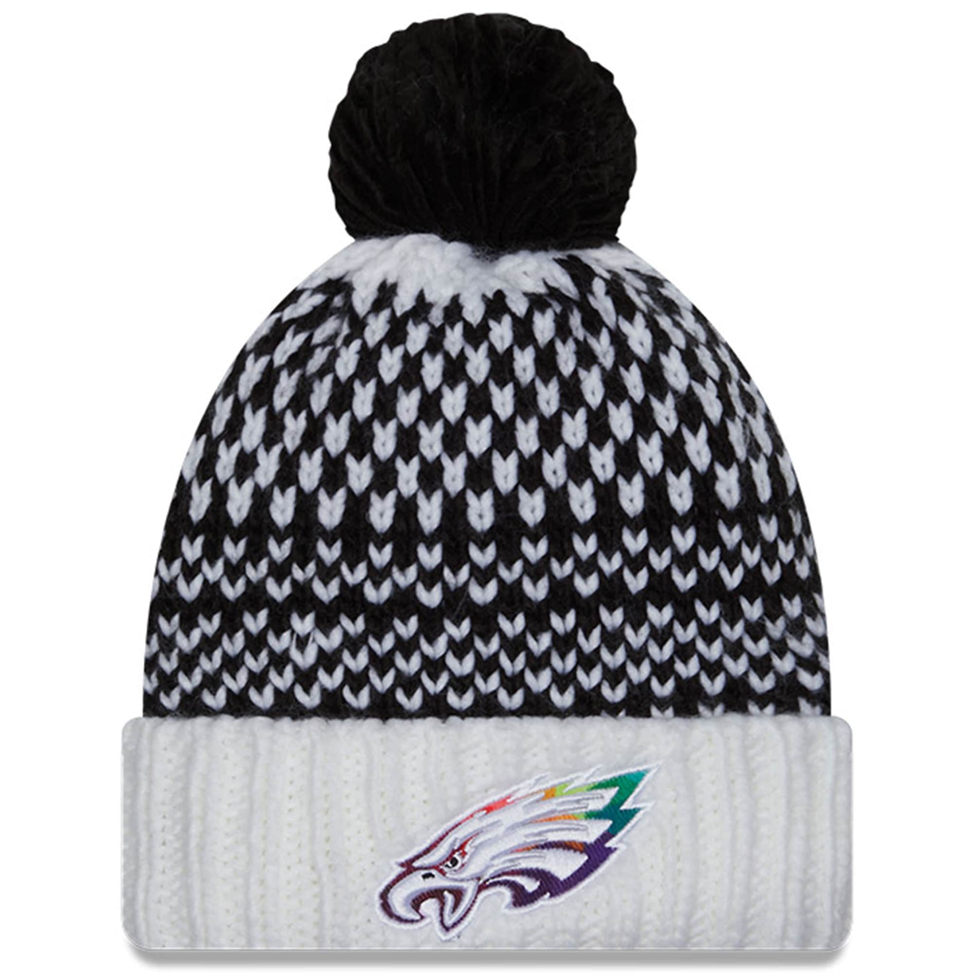 Philadelphia Eagles Women's   Black/White 2023  Crucial Catch Cuffed Pom Knit Hat