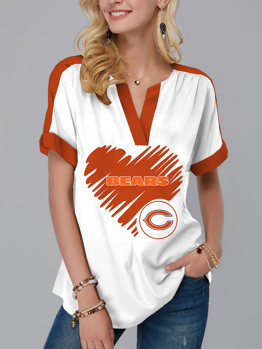 Chicago Bears  Fashion Short Sleeve V-Neck Shirt