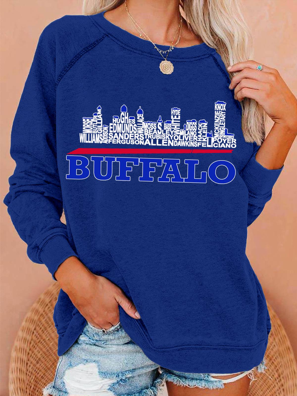 Buffalo Bills Neutral Vintage Print Crew Neck Pullover Sweatshirt