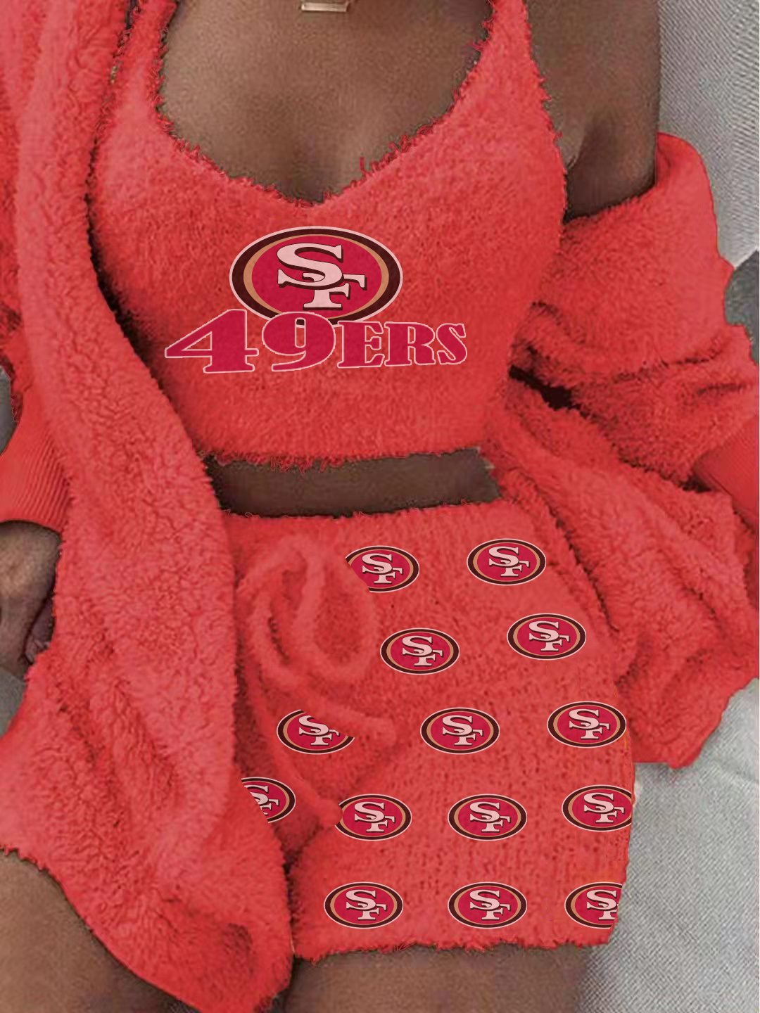 San Francisco 49ers Hooded Cardigan Shorts Vest 3-Piece Suit