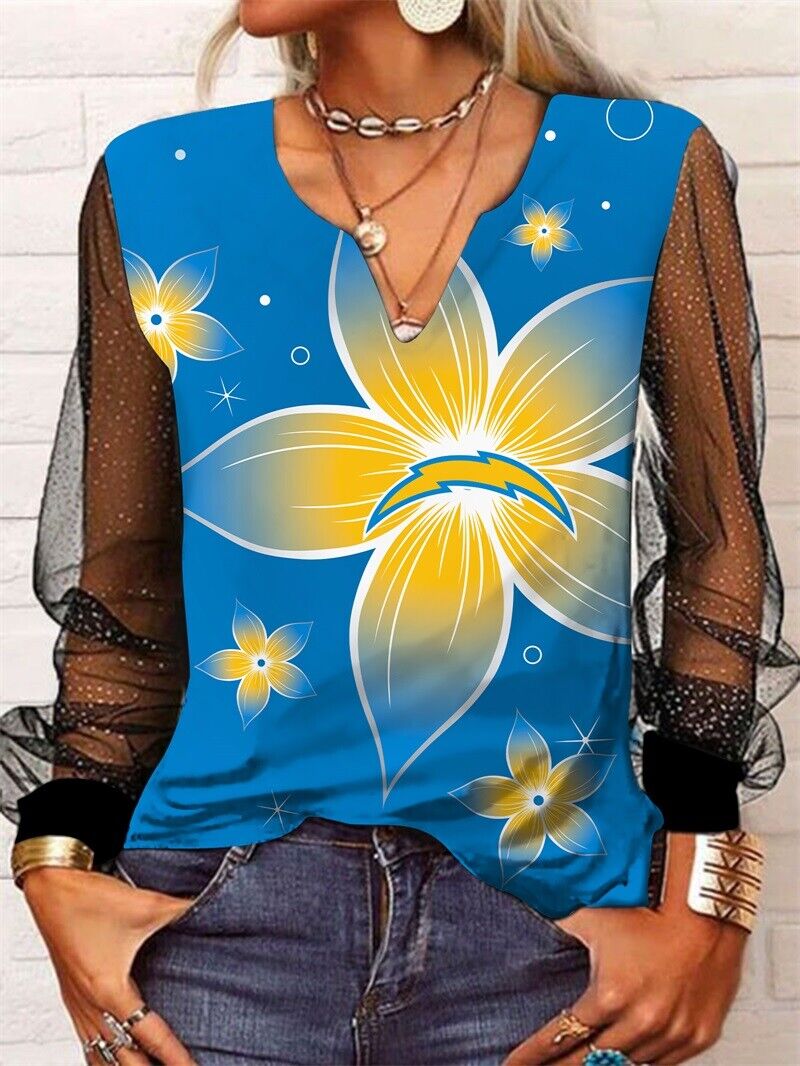Los Angeles Chargers Long Sleeve V-neck Lace Shirt