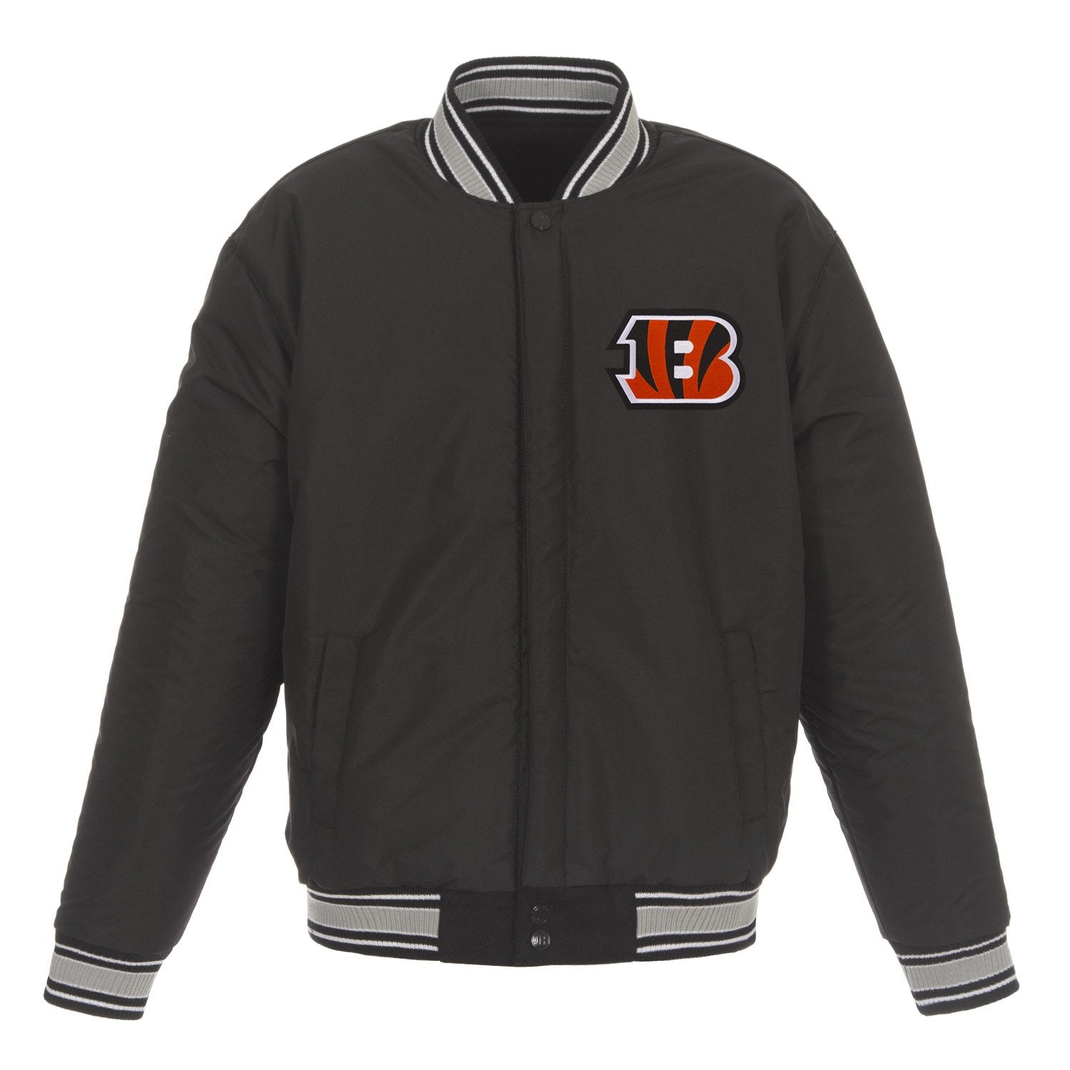 CINCINNATI BENGALS JH DESIGN WOOL REVERSIBLE FULL-SNAP JACKET – BLACK