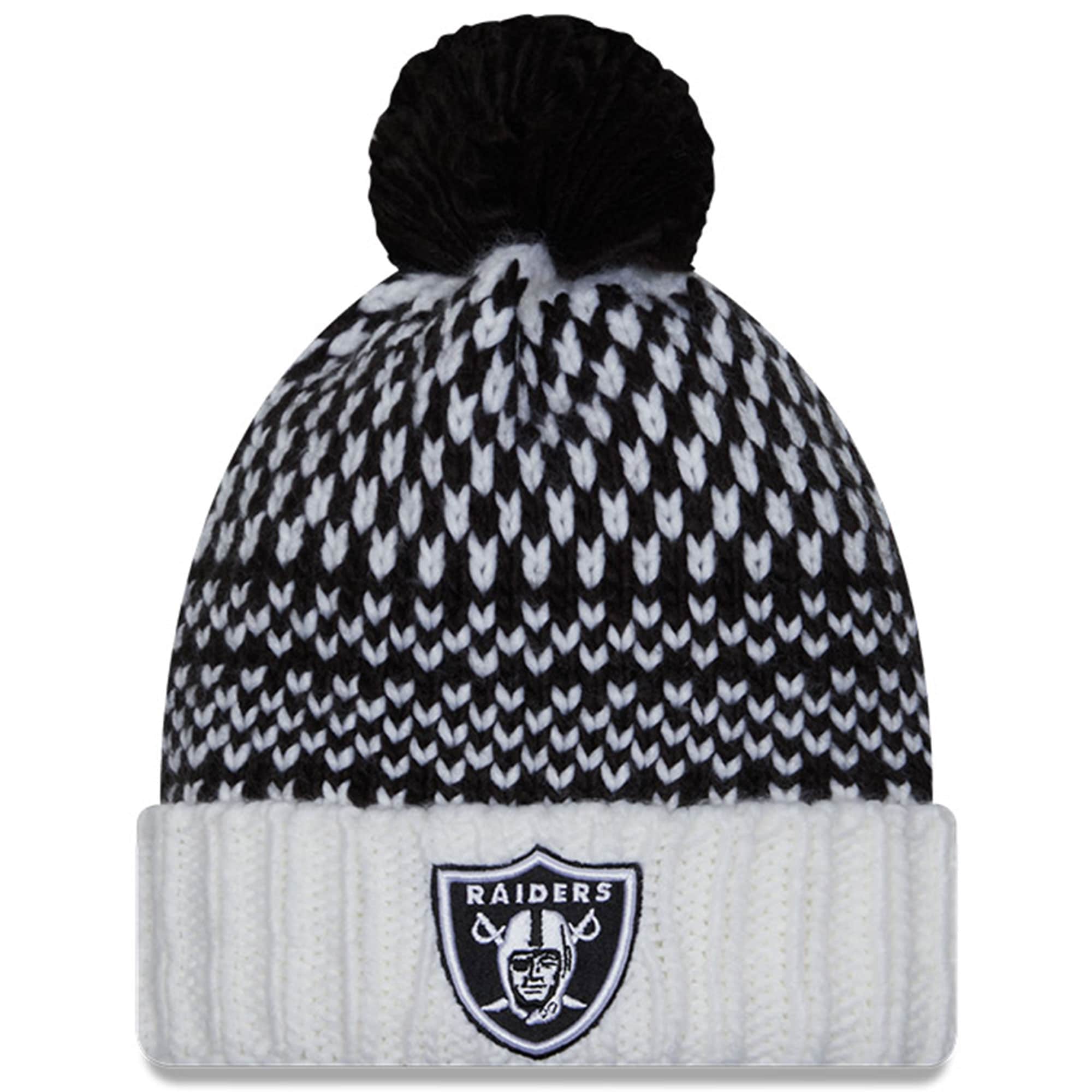 Las Vegas Raiders Women's Black/White 2023 Crucial Catch Cuffed Pom Knit Hat