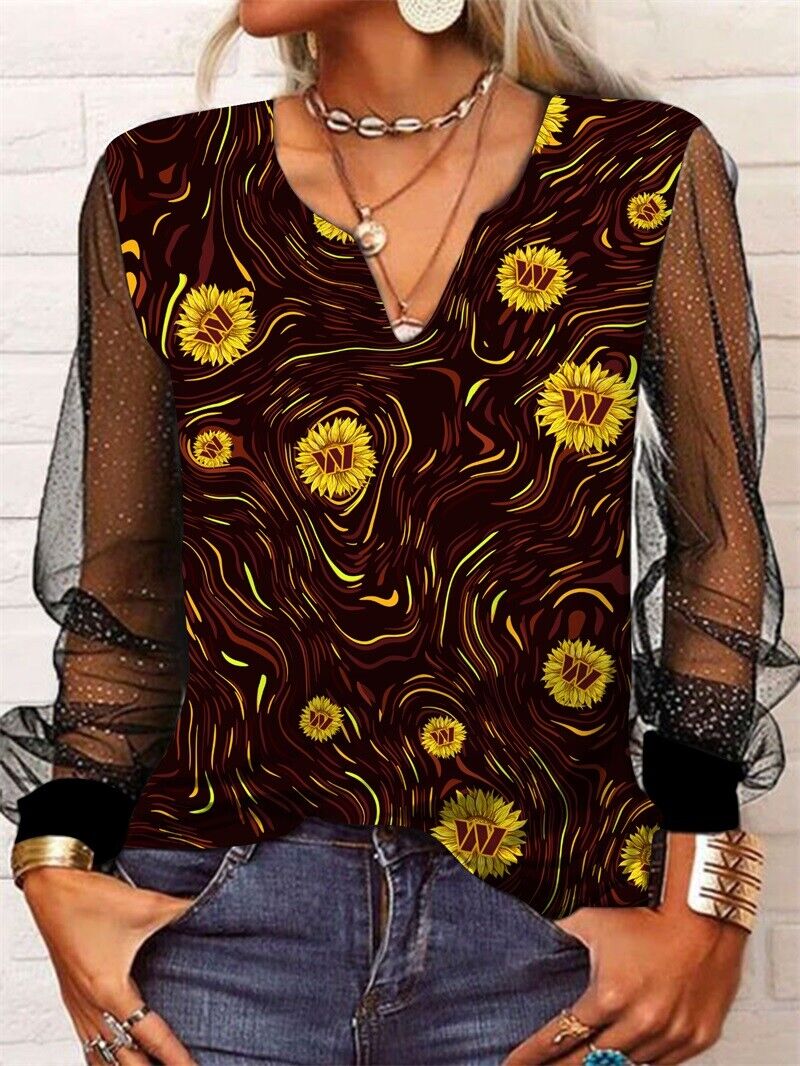 W CommandersLong Sleeve V-neck Lace Shirt