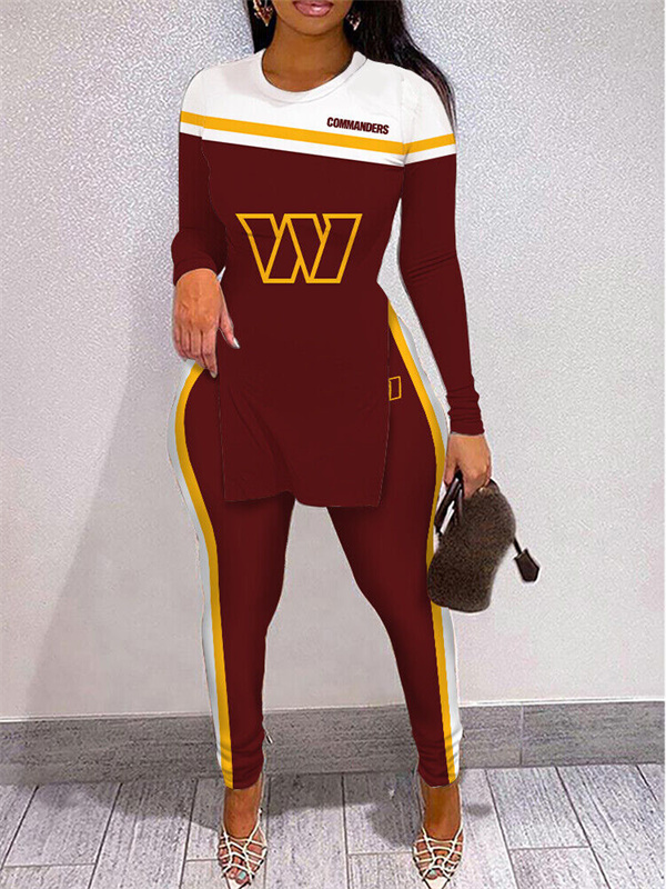 W CommandersLimited Edition High Slit Shirts And Leggings Two-Piece Suits