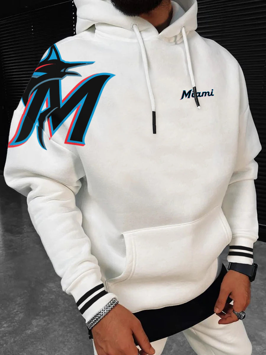 Miami Marlins Fashion Men's Crewneck Hooded