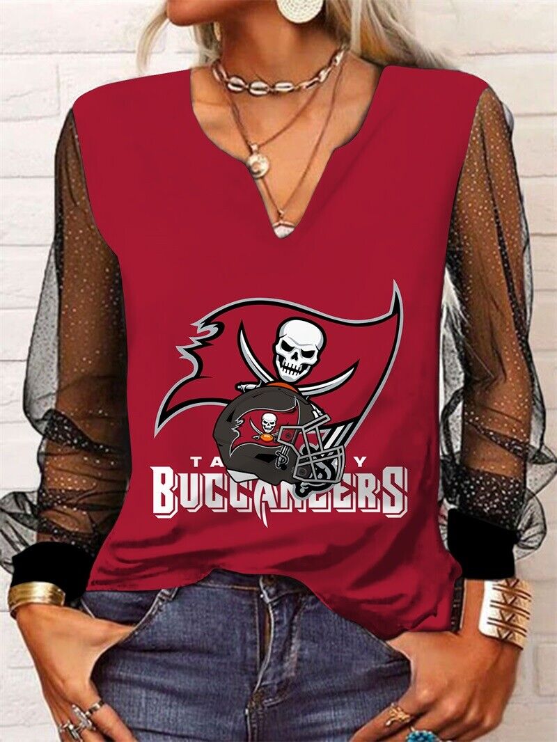 Tampa Bay Buccaneers Long Sleeve V-neck Lace Shirt