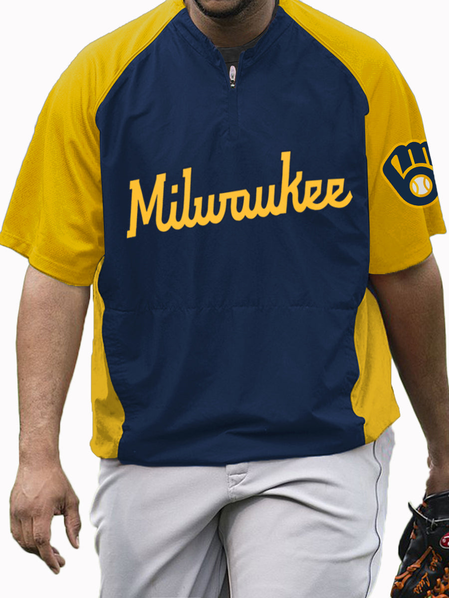 Milwaukee Brewers MLB Men's Raglan Short Sleeve Sports Top