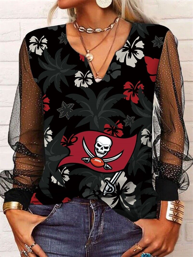 Tampa Bay Buccaneers Long Sleeve V-neck Lace Shirt