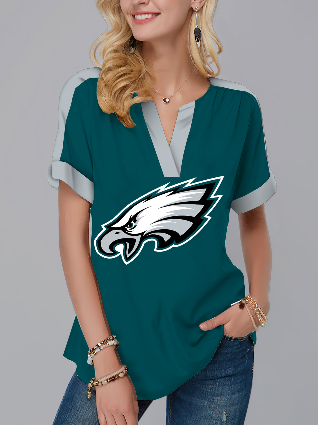Philadelphia Eagles  Fashion Short Sleeve V-Neck Shirt