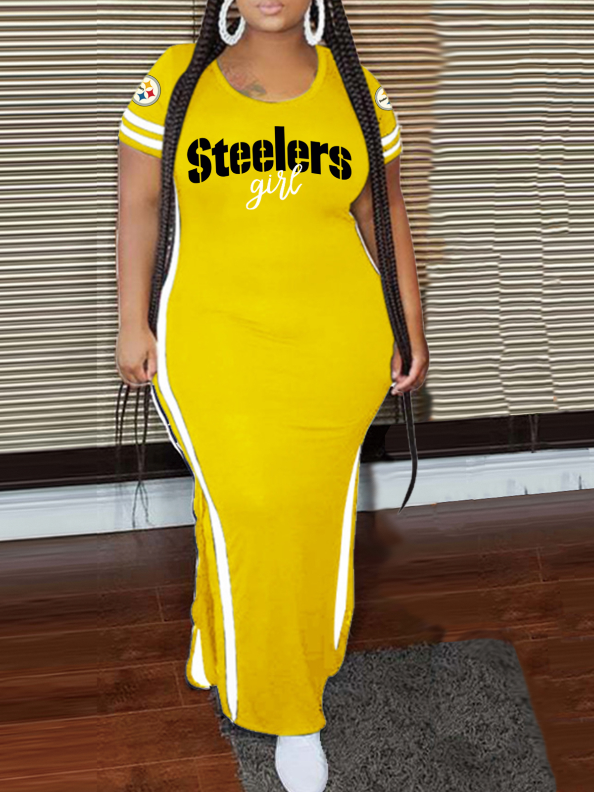 Pittsburgh Steelers Crew Neck Short Sleeve Striped Colorblock Dress
