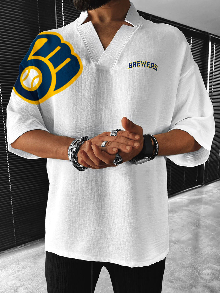 Milwaukee Brewers MLB Men's Comfortable V-Neck Short Sleeve Top
