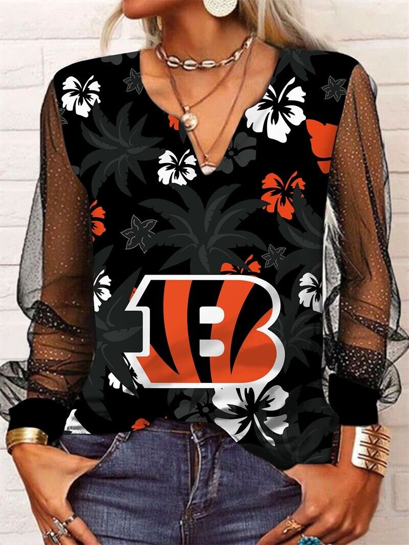Cincinnati Bengals Long Sleeve V-neck Lace Shirt