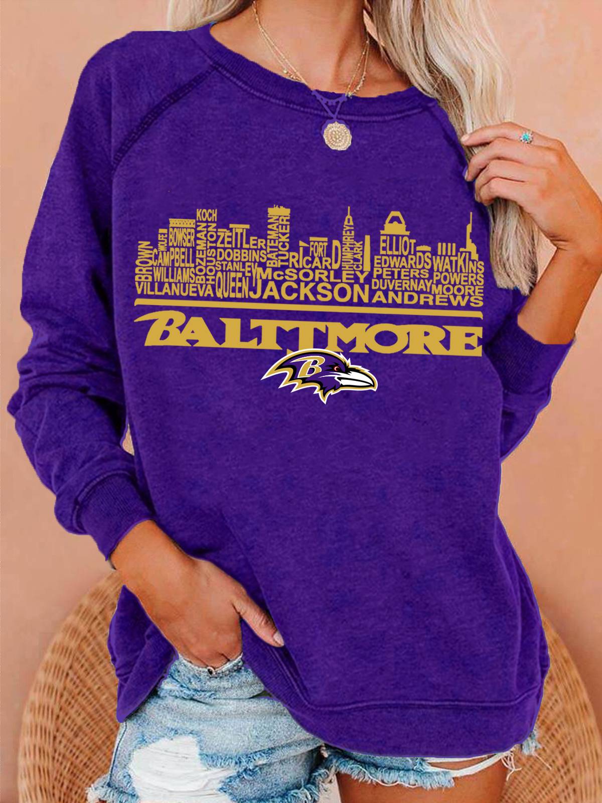 Baltimore Ravens Neutral Vintage Print Crew Neck Pullover Sweatshirt
