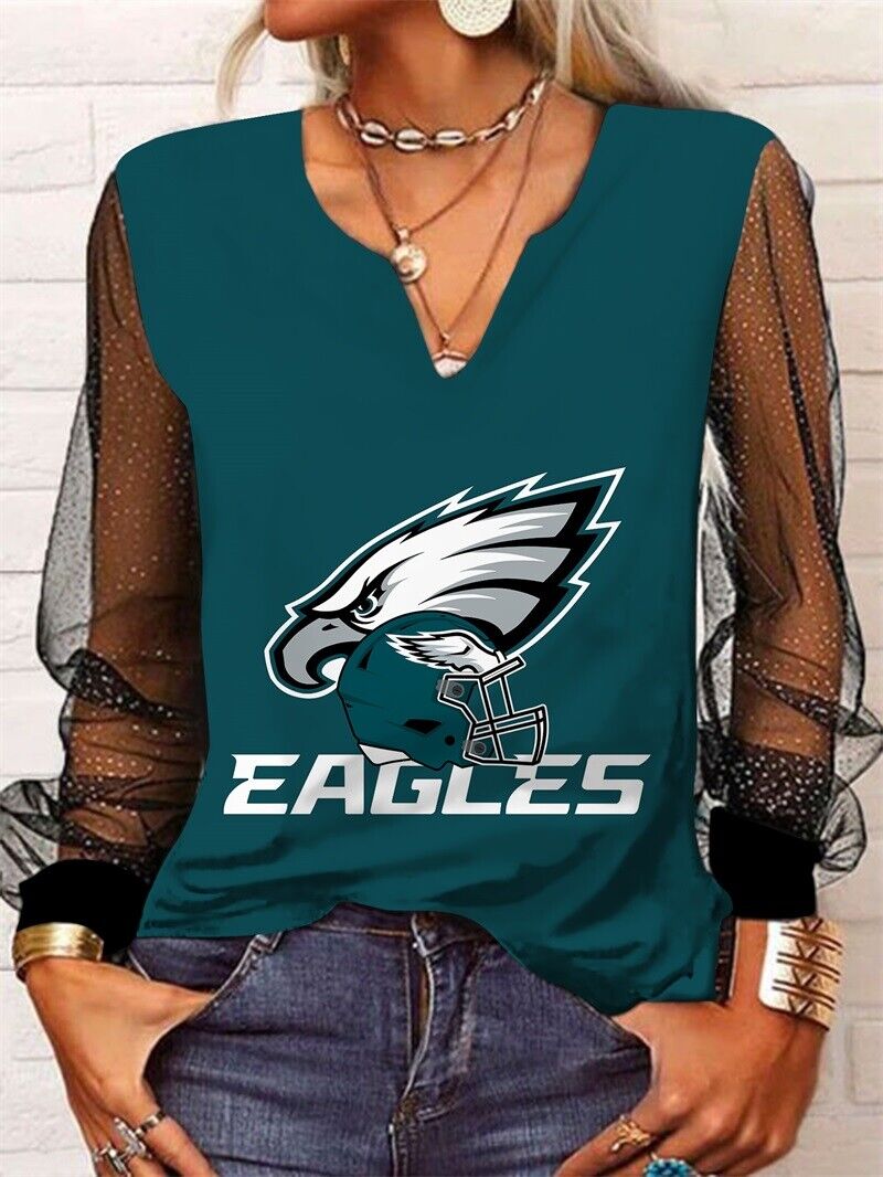 Philadelphia Eagles Long Sleeve V-neck Lace Shirt