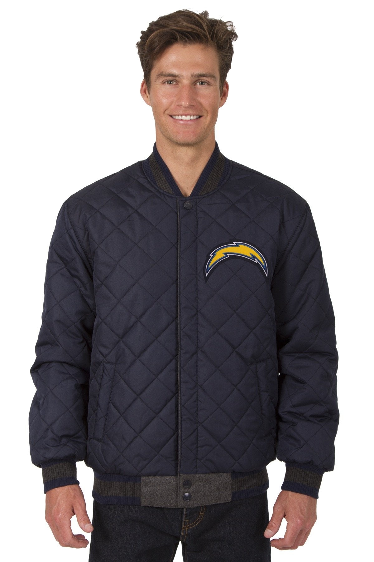 Los Angeles Chargers Reversible Wool and Leather Jacket (Front and Back Logos)