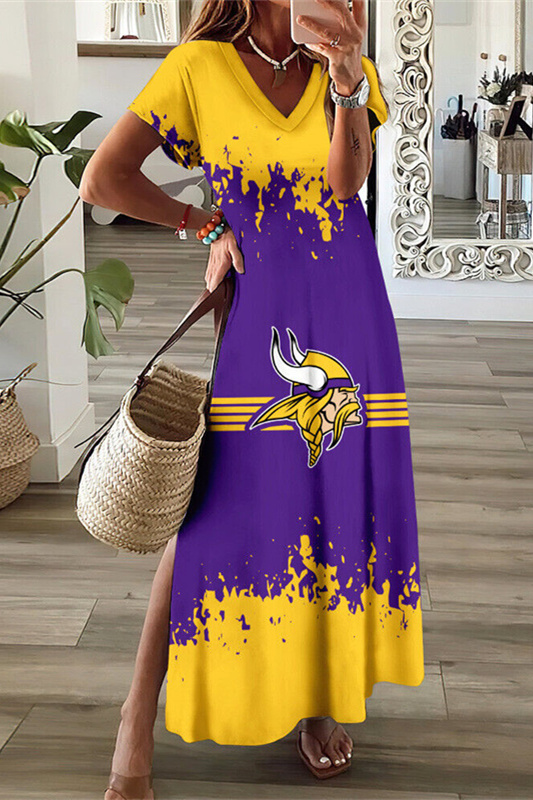 Minnesota Vikings V-Neck Sexy Side Slit Long Dress