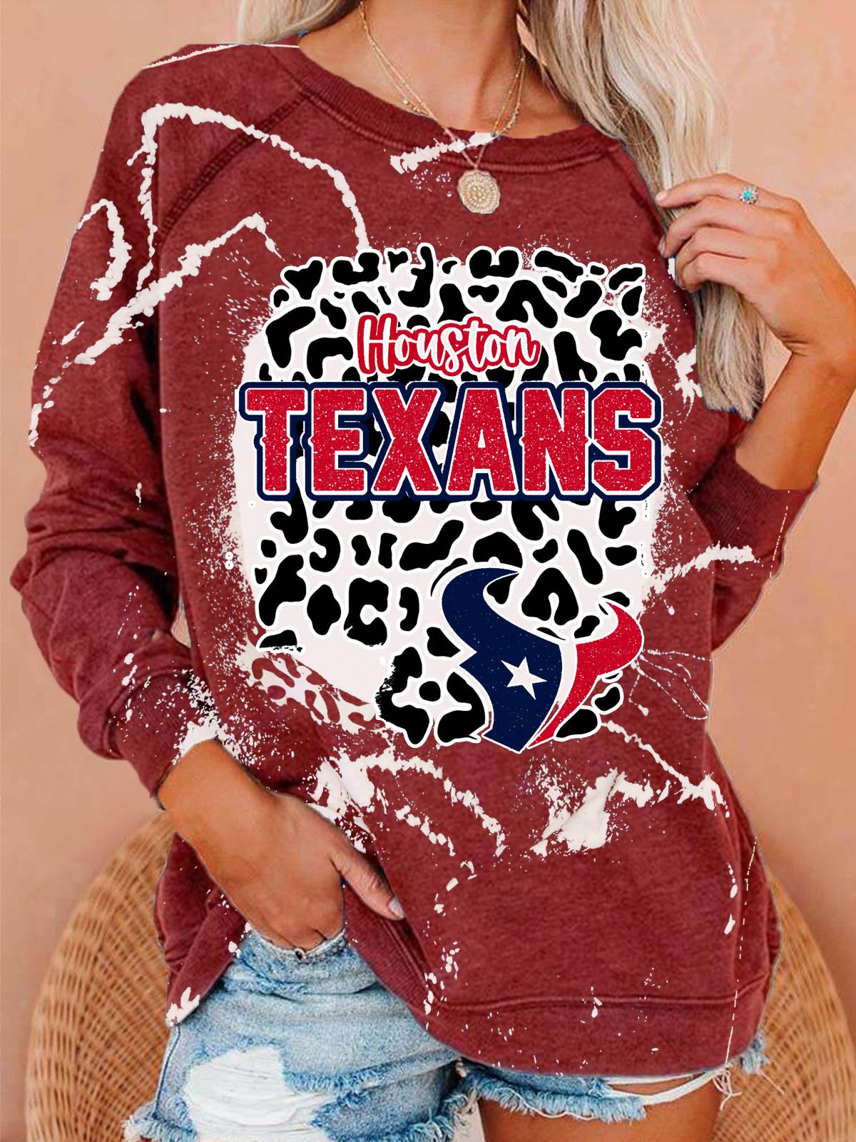 Houston Texans Vintage Print Crew Neck Pullover Sweatshirt
