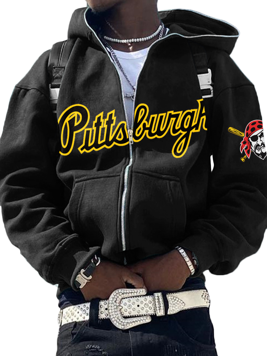 Pittsburgh Pirates MLB Men's Casual Zipper Hooded Sweatshirts