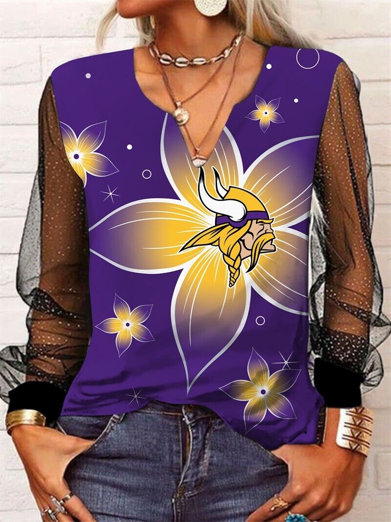 Minnesota Vikings Long Sleeve V-neck Lace Shirt