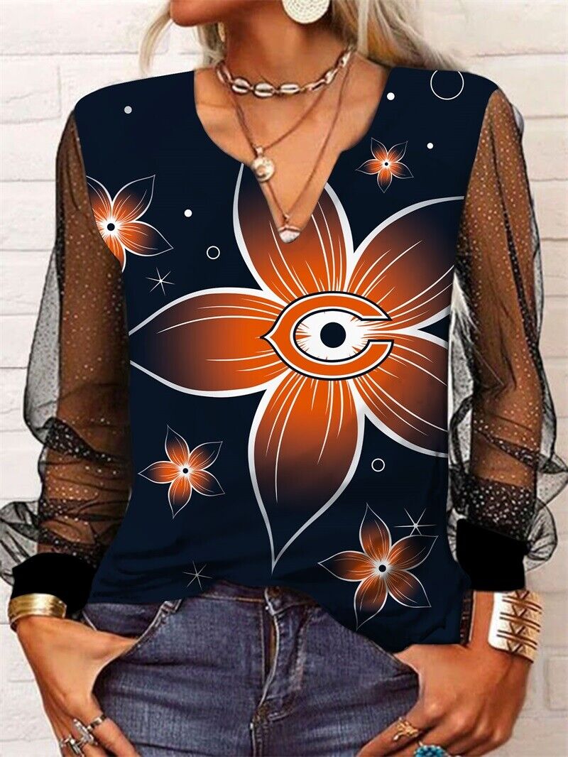 Chicago Bears Long Sleeve V-neck Lace Shirt