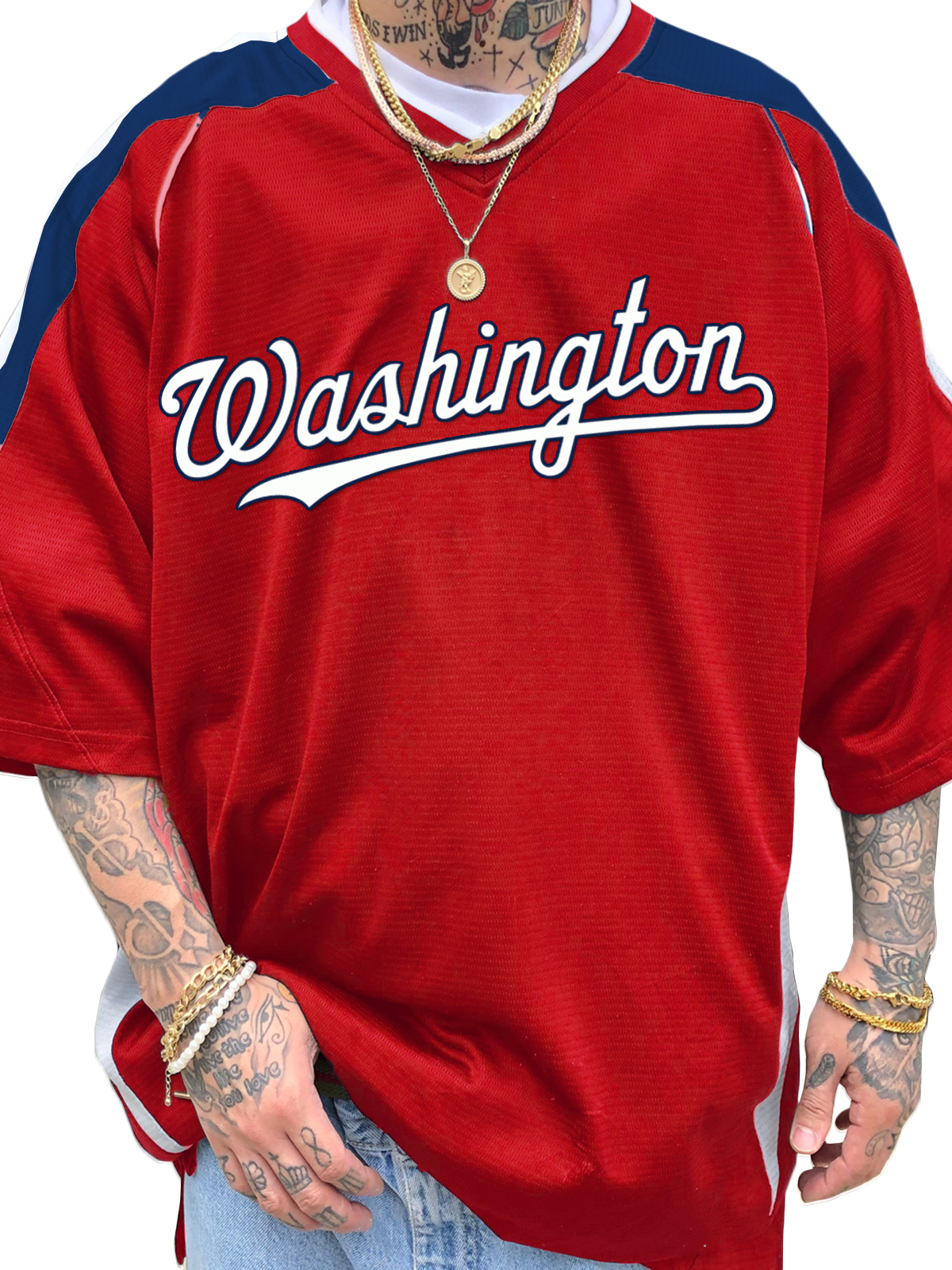 Washington Nationals Short Sleeve V-Neck Jersey Shirt