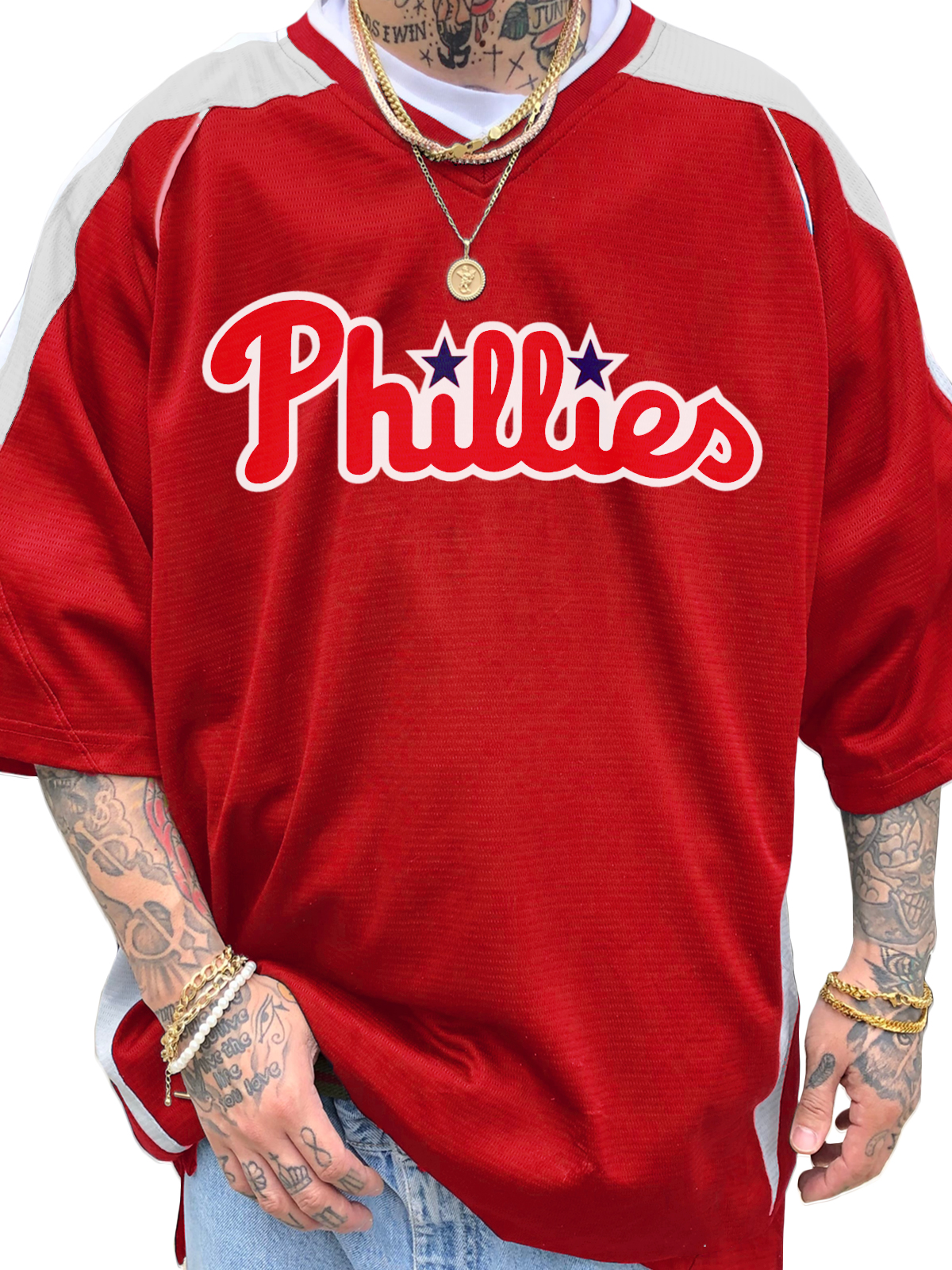 Philadelphia Phillies Short Sleeve V-Neck Jersey Shirt