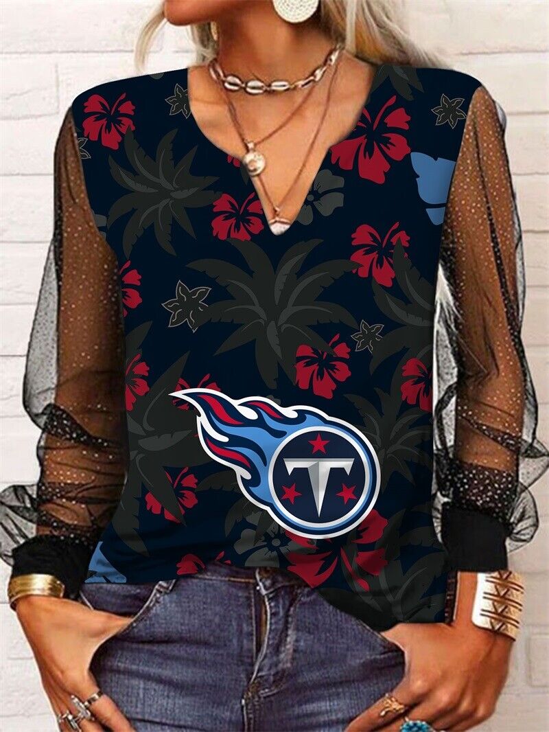 Tennessee Titans Long Sleeve V-neck Lace Shirt