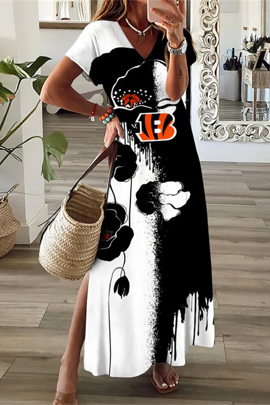 Cincinnati Bengals V-Neck Sexy Side Slit Long Dress